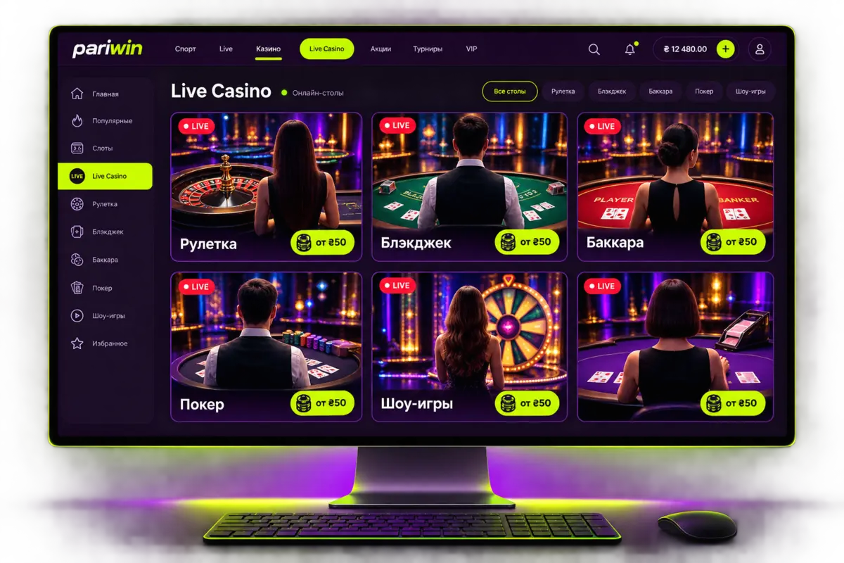 Живые столы с дилерами в live-казино Pariwin